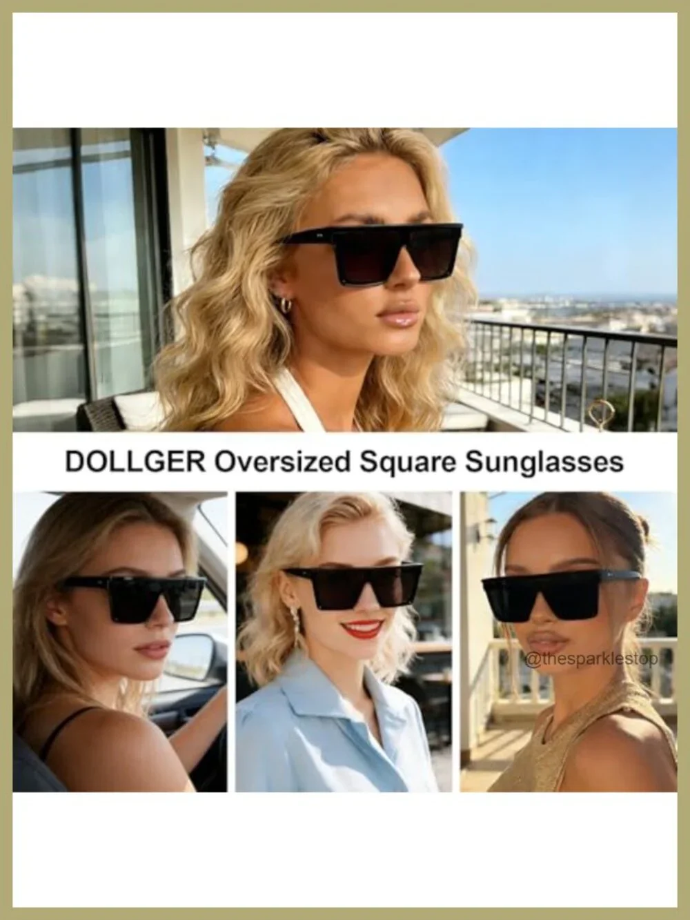 Oversized Square Sunglasses UV400 Protection Metal Frame